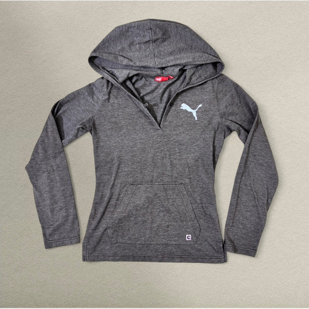Vintage Puma Hooded‎ Henley Top • Y2K Athleticwear • Cotton Blend Hoodie